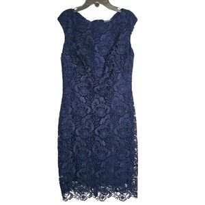 Lauren Ralph Lauren‎ Blue Lace Overlay Sheath Dress 6 Evening Cocktail Formal